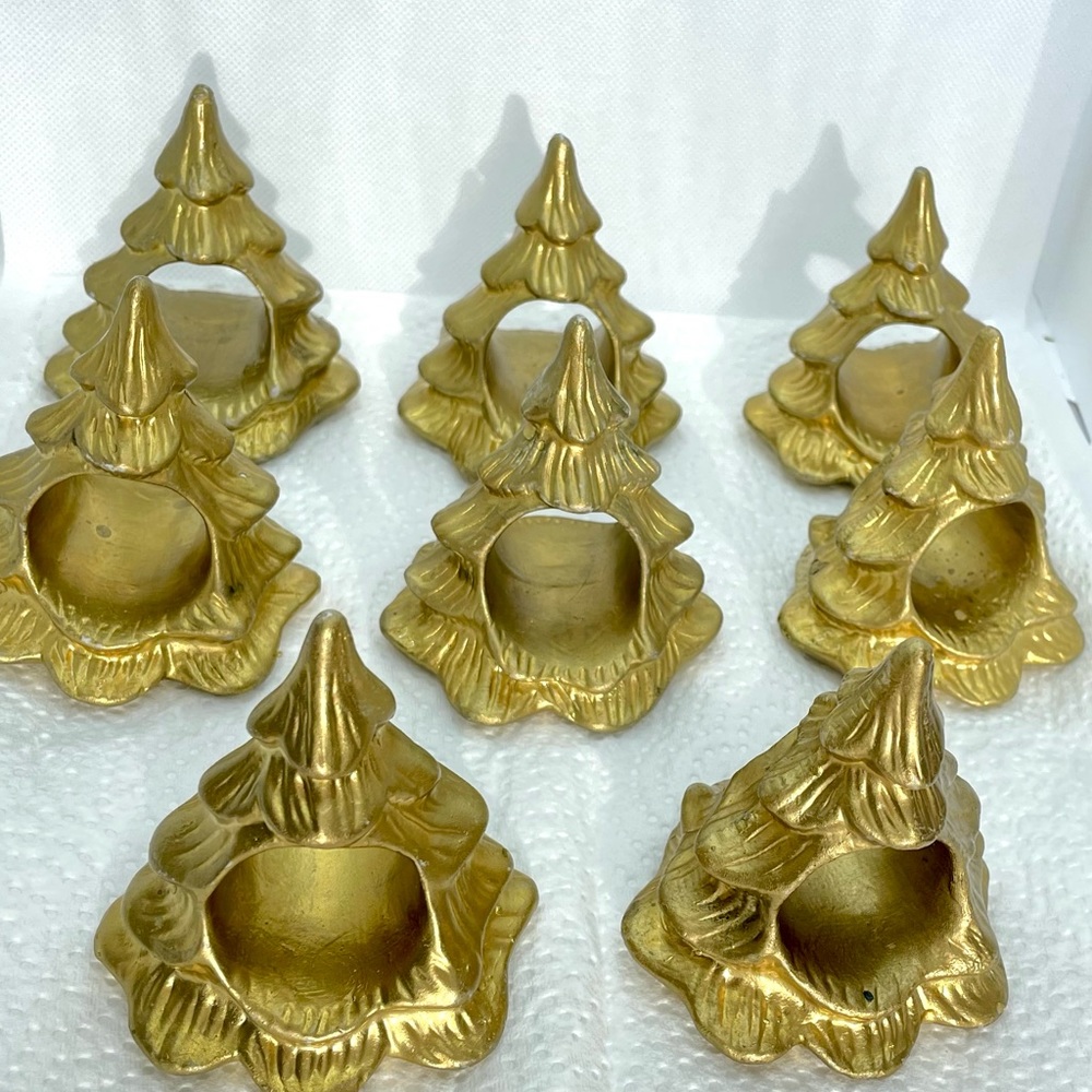 8 Napkin Rings Gold Christmas Trees